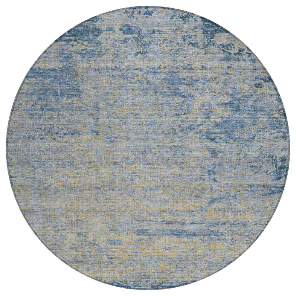 Machine Washable Indoor/Outdoor Chantille ACN1901 Navy 8' x 8' Round Rug