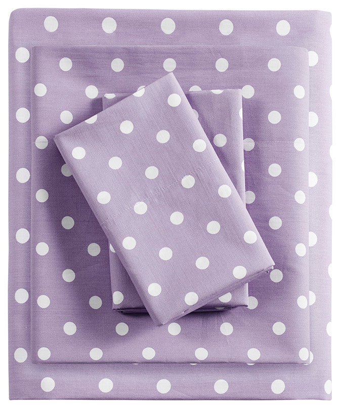 Mi Zone Polka Dot Printed 100% Cotton Sheet Set, Purple