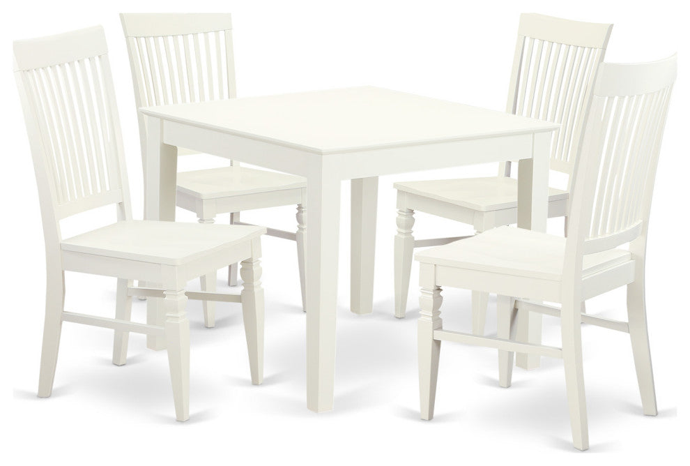 5 Pcsquare Kitchen Table And 4 Wood Kitchen Chairs In Linen White