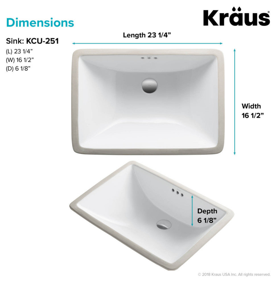 Elavo Ceramic Rectangle Undermount Bathroom Sink, White