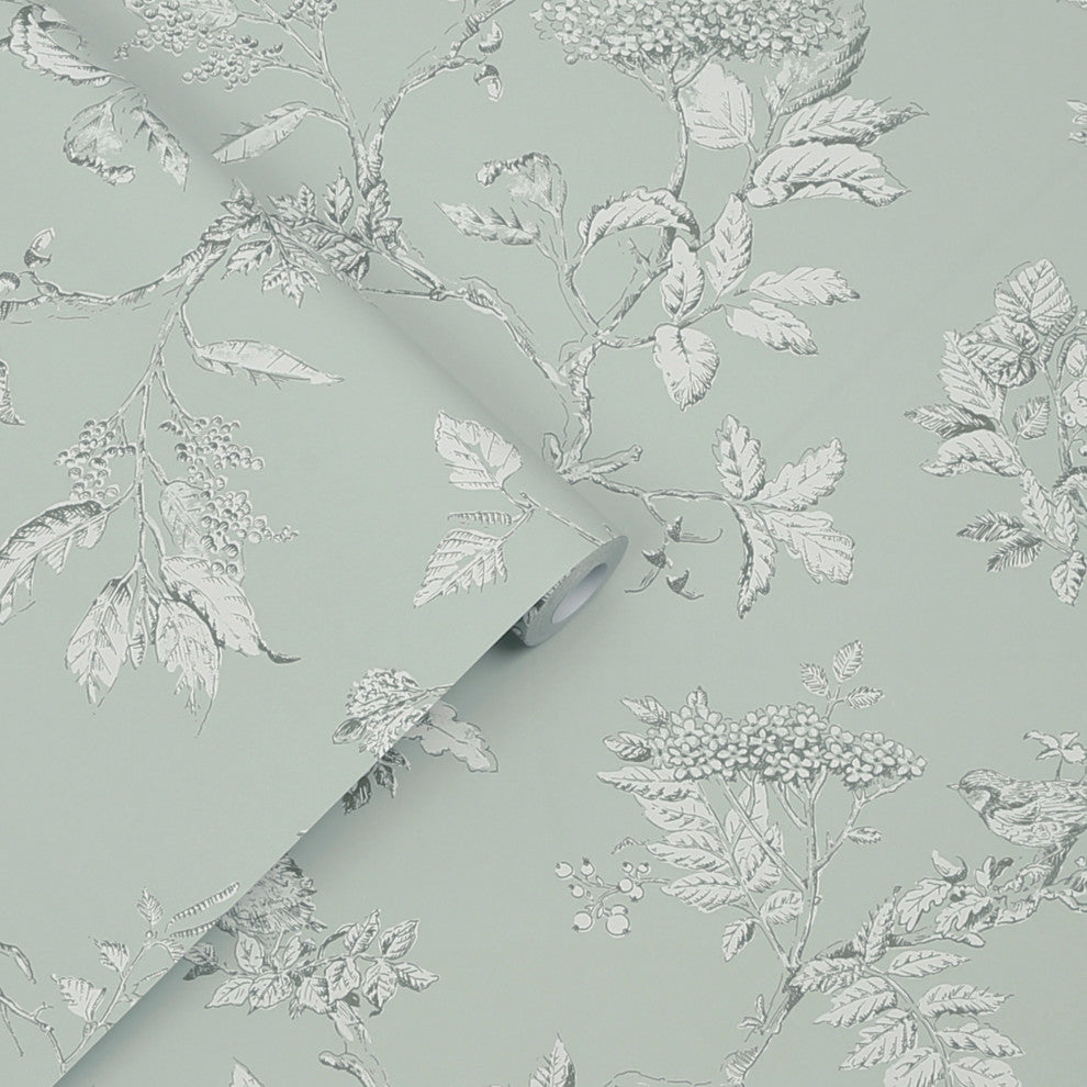 Laura Ashley Elderwood Wallpaper, Duck Egg