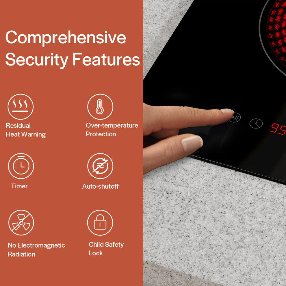Built-in 12" 2 Elements Smooth Surface, Radiant Black Electric Cooktop
