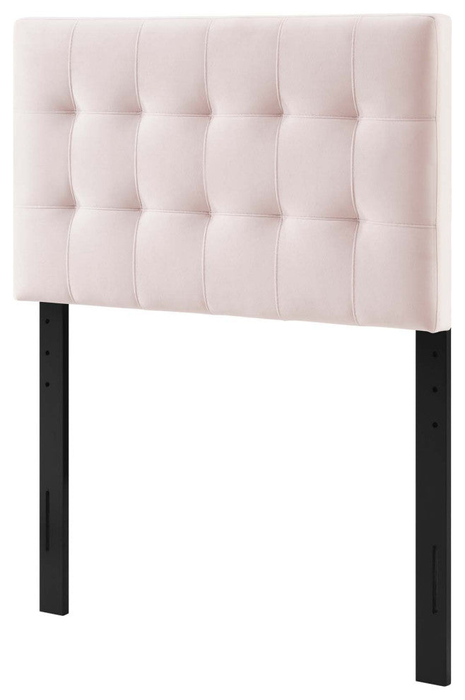 Contemporary Modern Bedroom Twin Size Tufted Headboard, Velvet Fabric, Pink