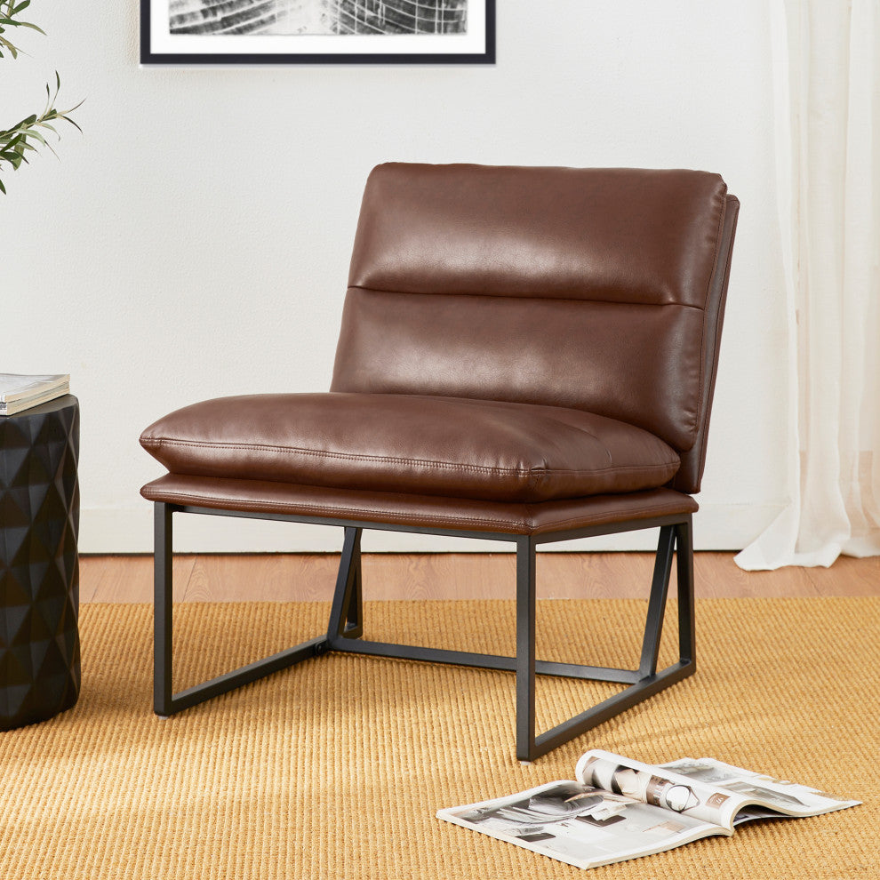 Set of 2 Modern Thick Leatherette Accent Chair, Coffee