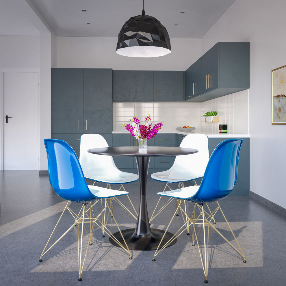 Dining Chair with ABS Plastic Seats Side Chair in Gold Chrome, White Blue