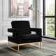 Noah Velvet Upholstered Accent Chair, Black, Gold Base