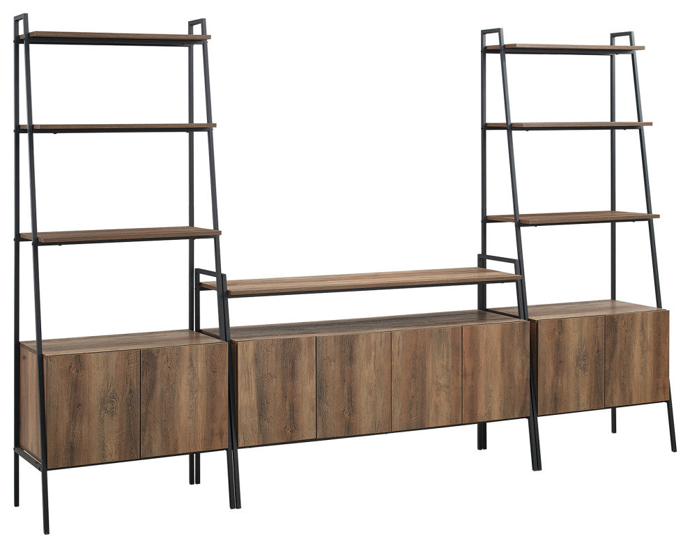 3-Piece Ladder Storage Entertainment Wall - Rustic Oak