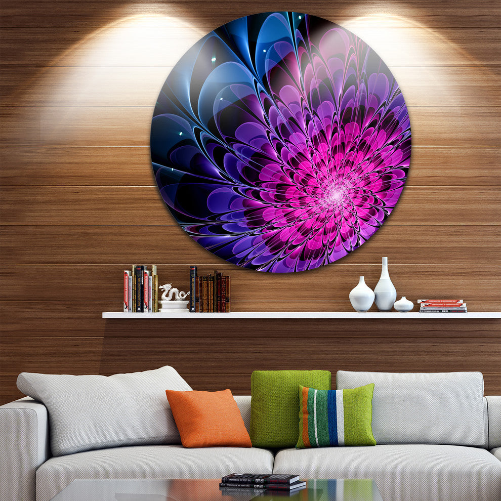 Fractal Purple Rose Flower, Floral Digital Art Disc Metal Wall Art, 11"