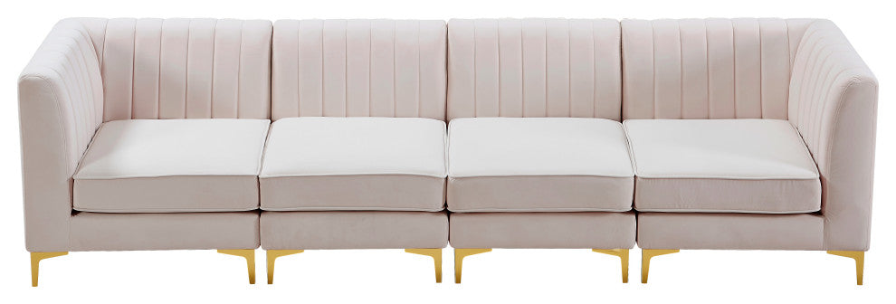 Alina Velvet Upholstered 4-Piece Modular Sectional, Pink
