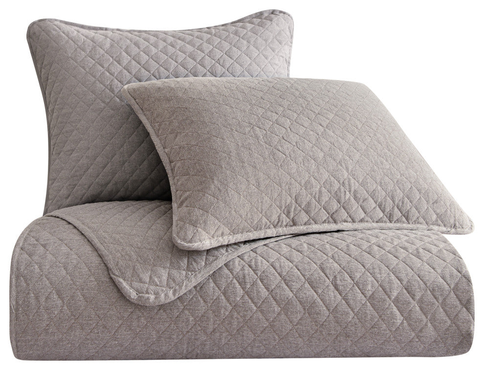 Anna Diamond Quilted Coverlet Set, 3 Piece, Taupe, King