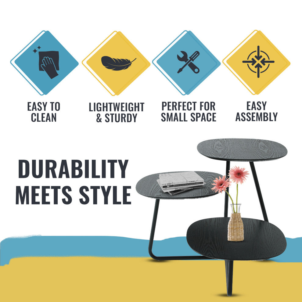 LeisureMod Hazelton End Table Manufactured Wood Top and Steel Base, Black