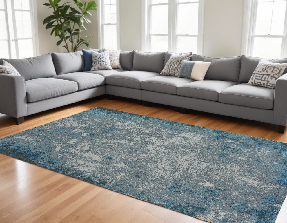 8'x11' Blue and Silver Abstract Area Rug