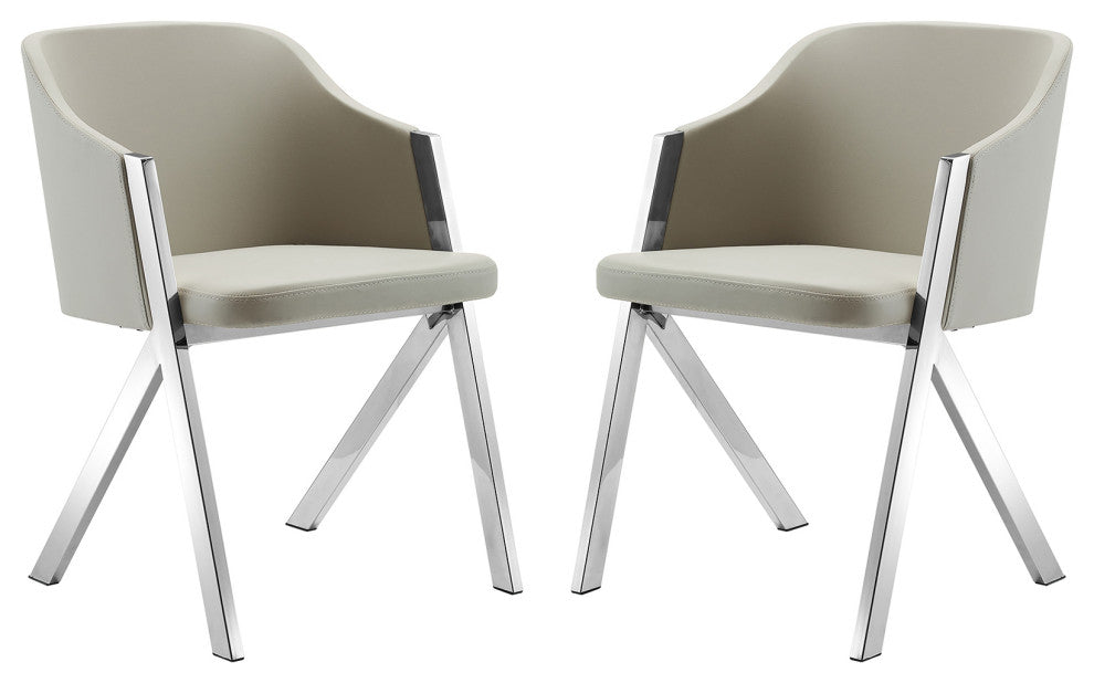 Acorn Set of 2 Arm Dining Chair, Taupe Pu Leather