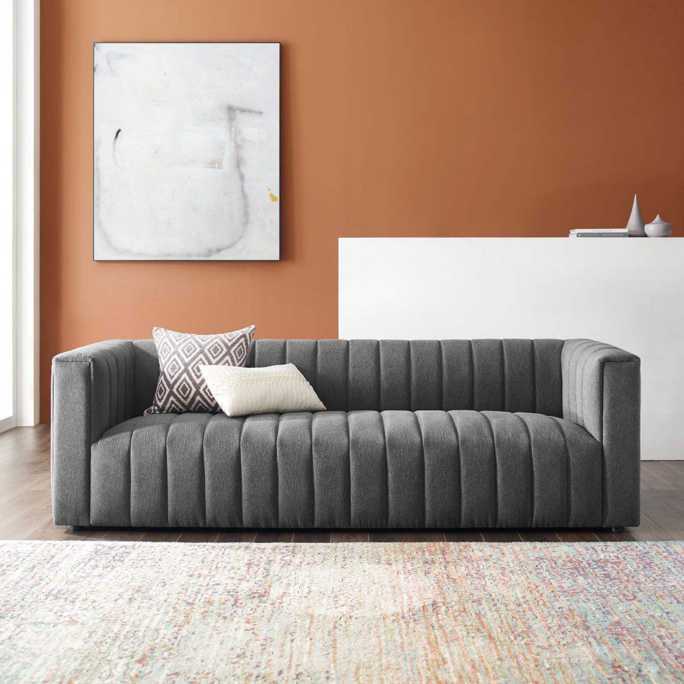 Tufted Sofa, Fabric, Dark Gray, Modern, Living Lounge Hotel Hospitality
