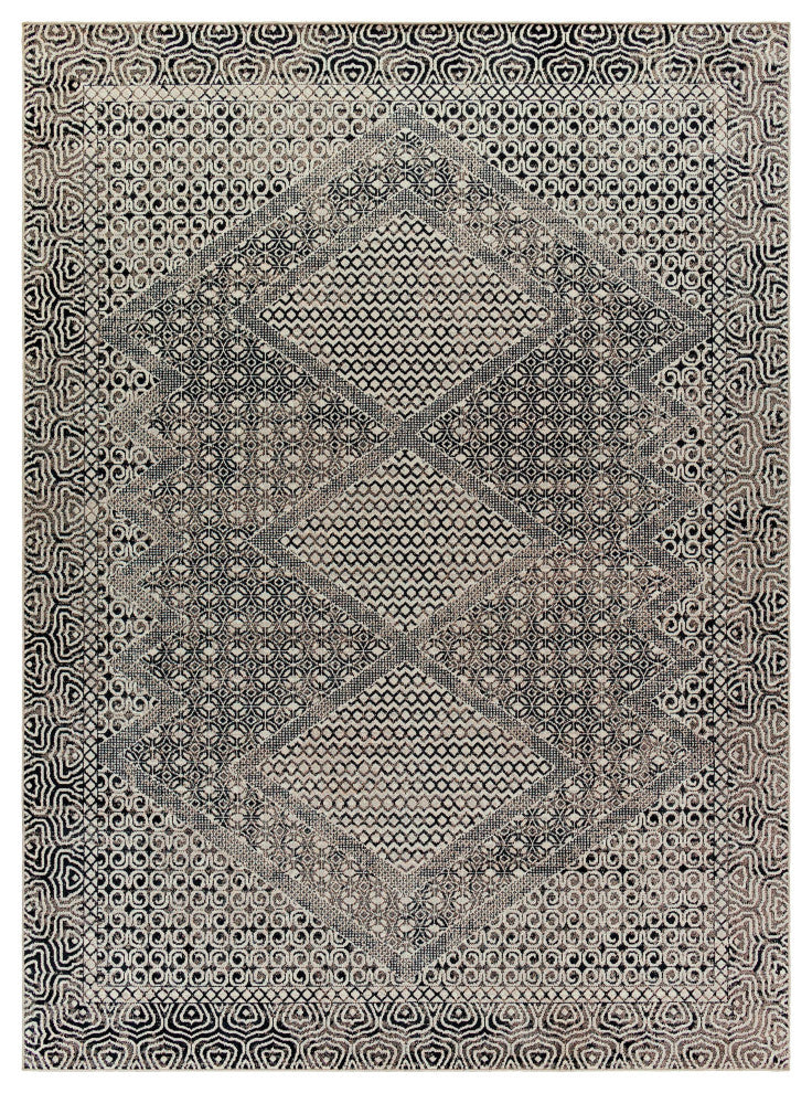 Hauteloom Consuelo Washable Area Rug, Black/Gray/Light Gray, 7'10"x10'