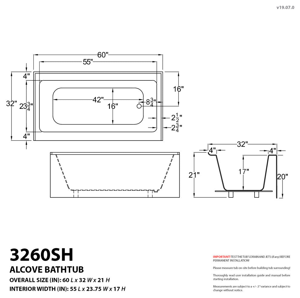 Anzzi 5' Right Drain Tub, White With 60" x 62" Tub Door, Matte Black