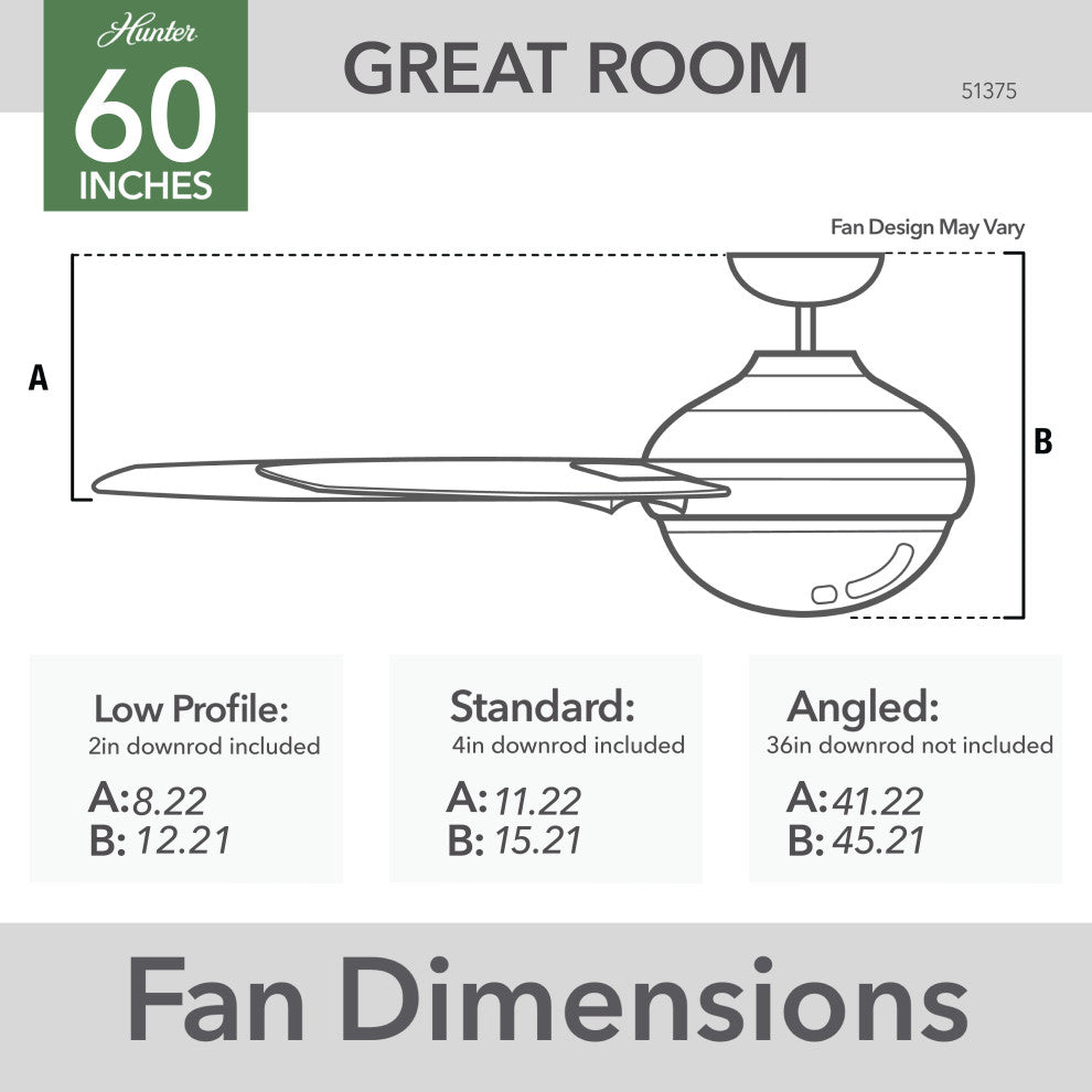 Hunter 60" WiFi Phenomenon Matte White Ceiling Fan With LED Light, Wall Control