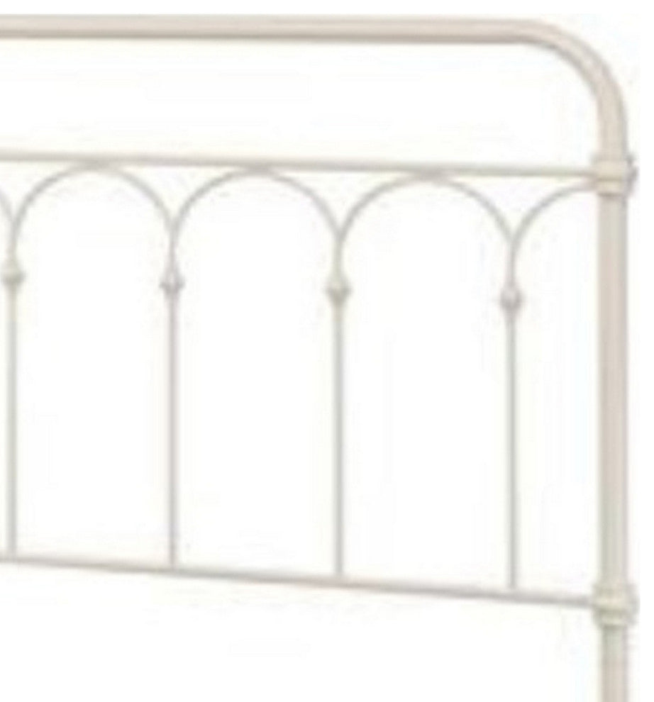 Benzara BM263590 Metal Queen Size Bed With Rectangular Spindle Headboard, White