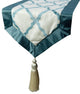 Decorative Table Runner Blue Satin 14"x48", Lattice & Tassels, Adonia