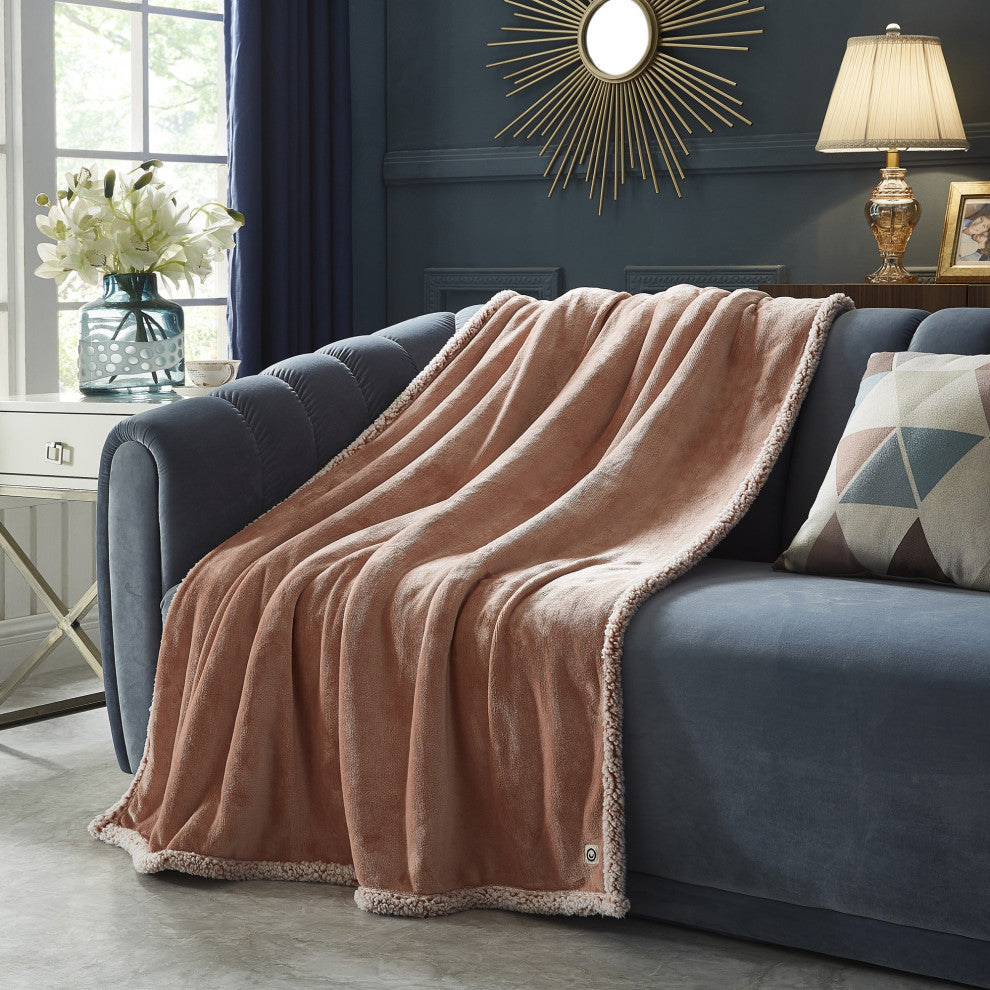 Amarey Flannel Reversible Sherpa Throw, Blush