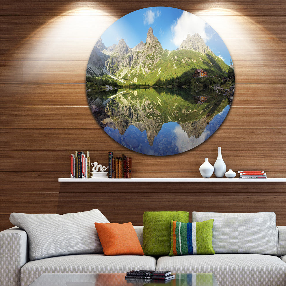 Green Lake In Tatra Mountain, Landscape Photo Disc Metal Wall Art, 23"