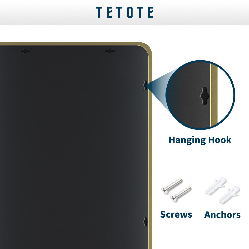 Metal Frame Decorative Rectangular Wall Mount Mirror, Gold, 24"x36"