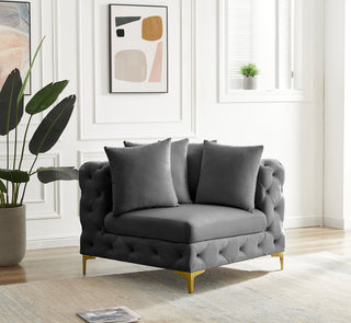 Tremblay Velvet Upholstered Corner Chair, Grey