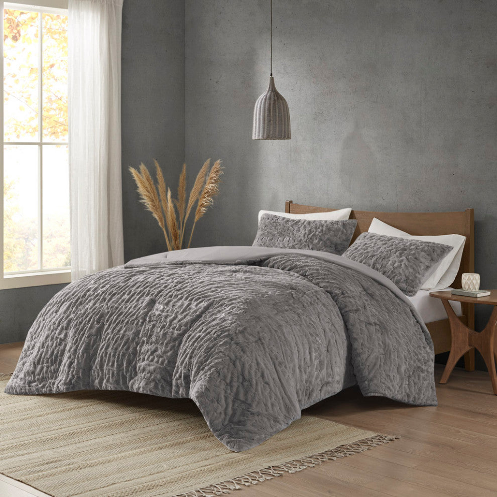 Madison Park Blair All Season Ruched Fur Down Alternative Comforter Set