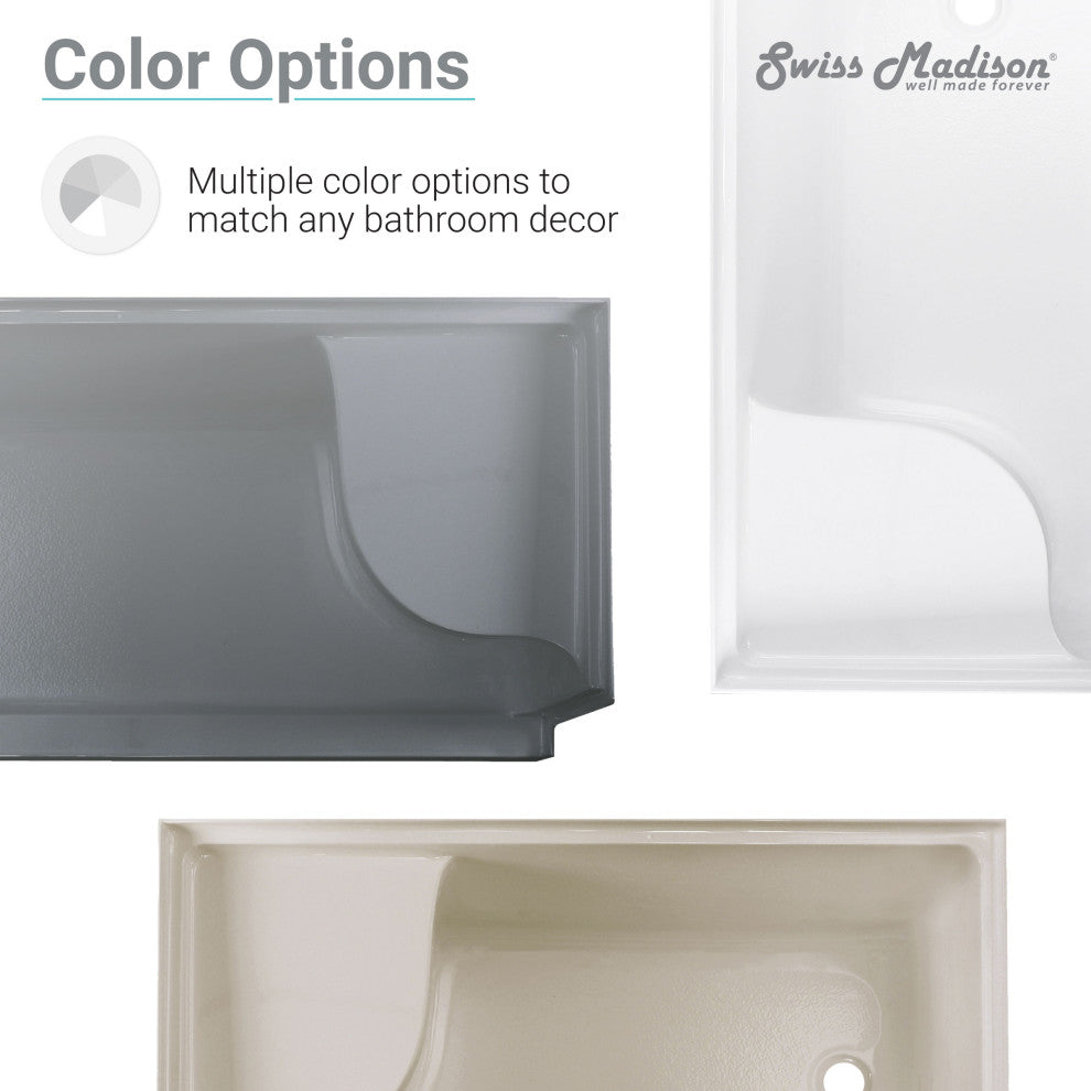 Aquatique 60"x32" Shower Base With Left Hand Drain, Biscuit
