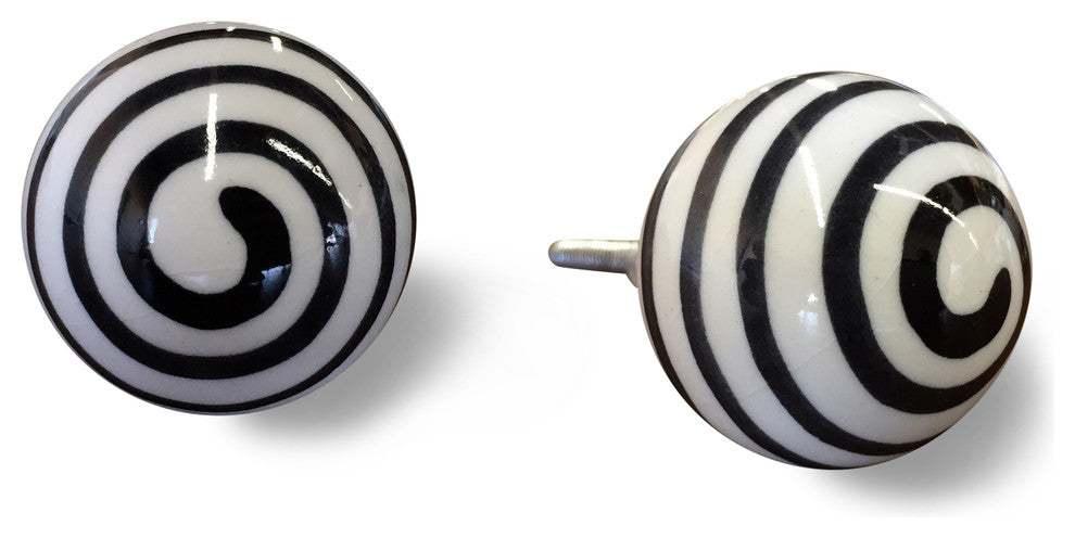 Knob-It Vintage Handpainted Ceramic Knobs, Set of 12, White/Black