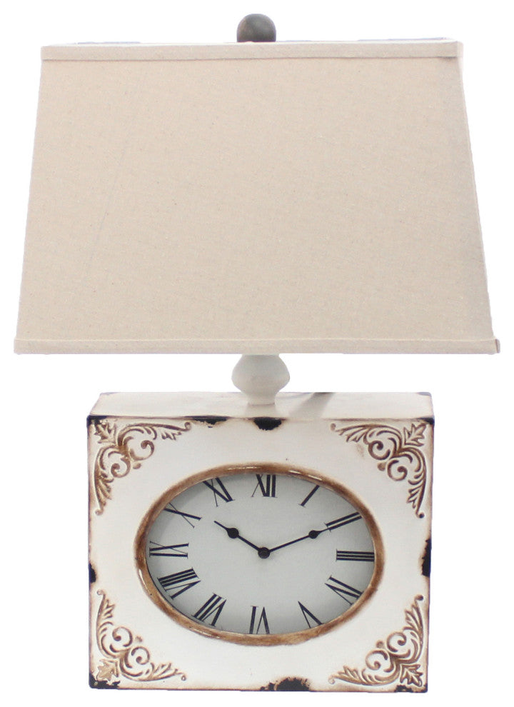 7" x 7" x 22" White Vintage Metal Clock Base Table Lamp