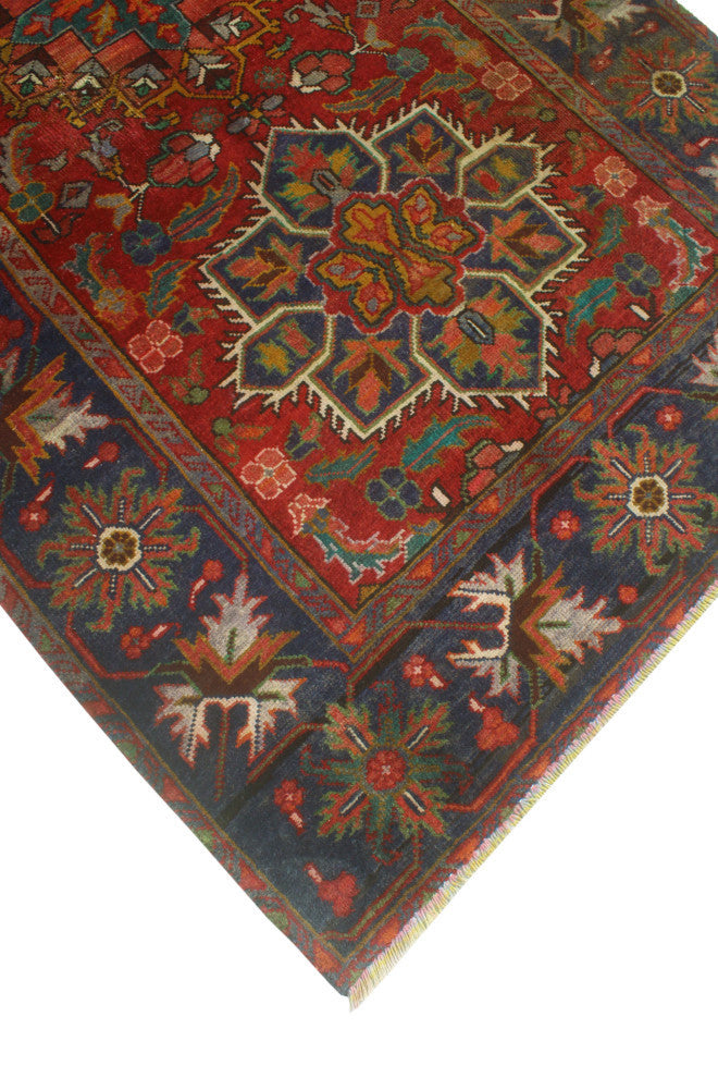 Fine Vintage Distressed Mckenna Red/Navy Runner, 4'5x10'4
