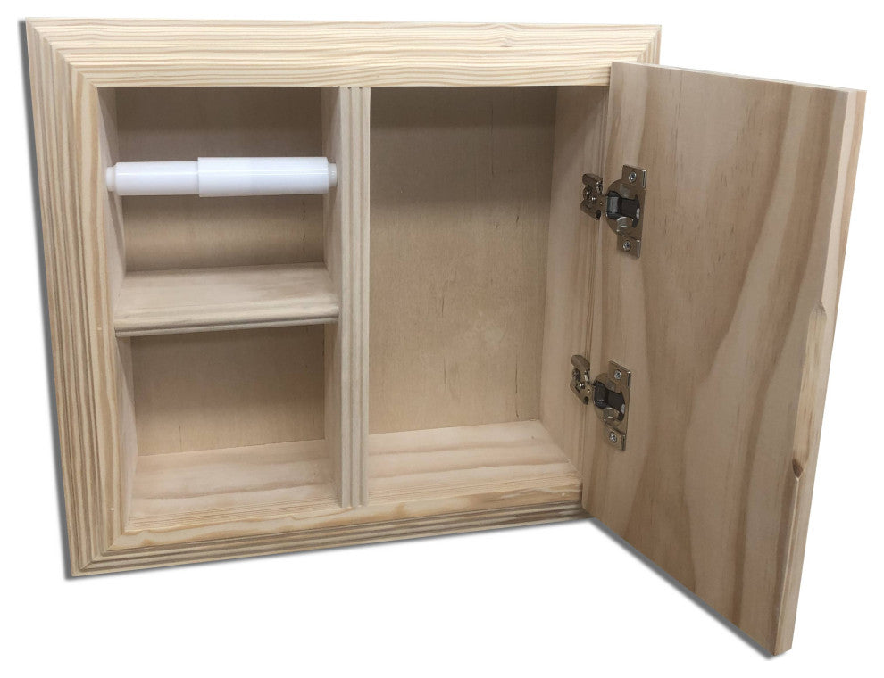 Hyacinth Wood Recessed Toilet Paper Holder With Storage 14x12.75, Unfinished