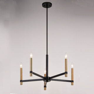 Damen 25" 5 Light Chandelier Matte Black and Natural Brass