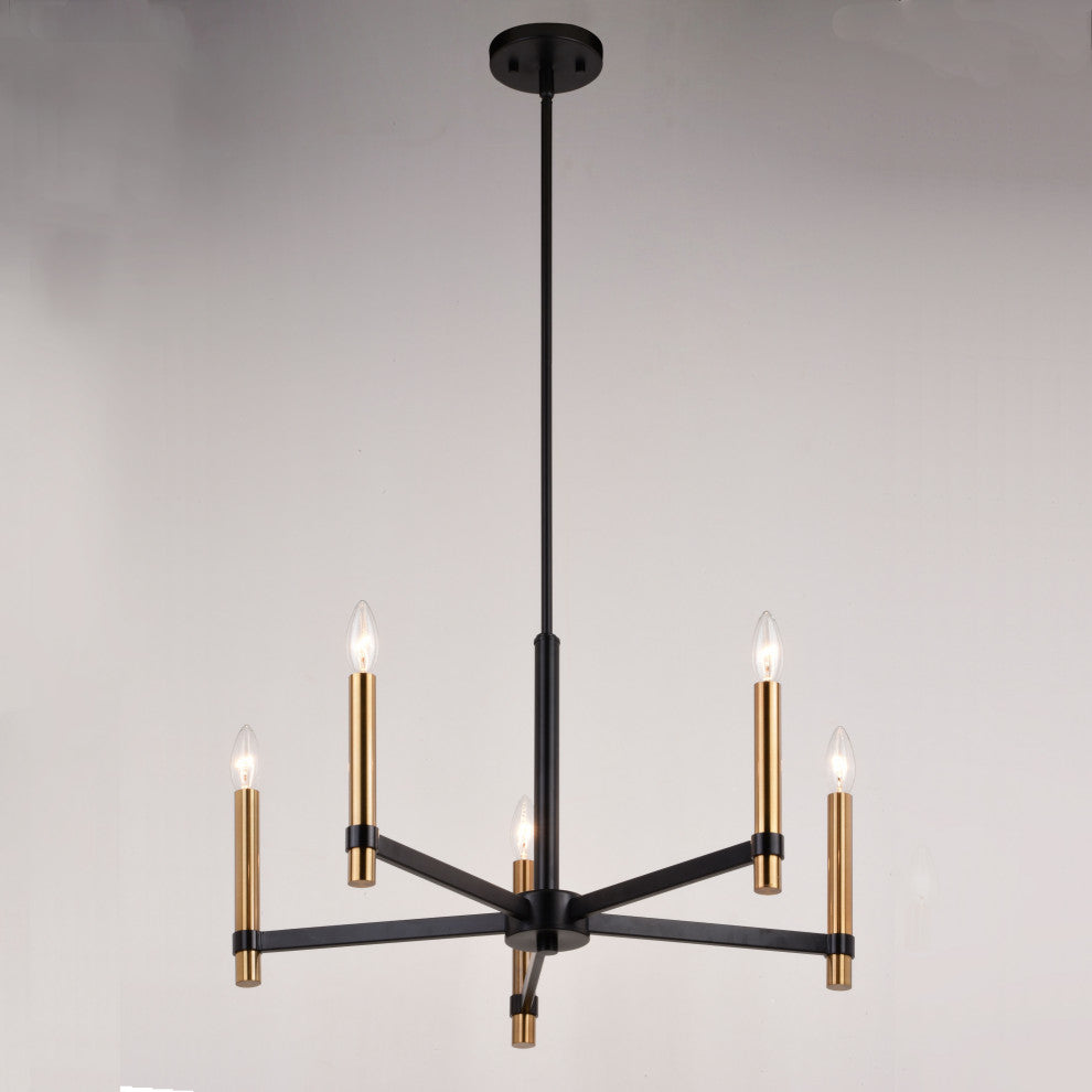 Damen 25" 5 Light Chandelier Matte Black and Natural Brass