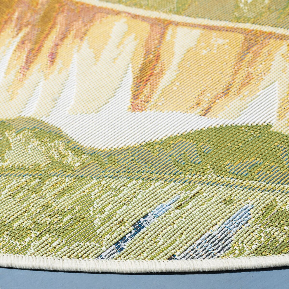 Safavieh Barbados Collection Indoor-Outdoor, BAR520 Rug, Gold/Green, 5'3" Round