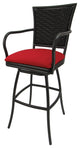 Outdoor Patio Swivel Bar Stool, Erin, Red Linen, Brown Frame, 30"