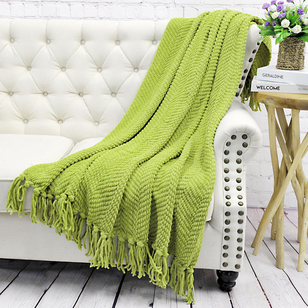Tweed Knitted Throw Blanket, Dark Citron, 50"x60"