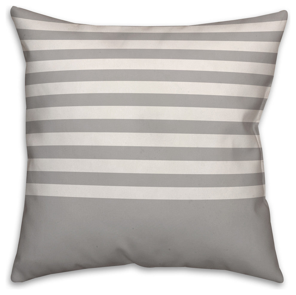 Gray and White Colorblock Stripe 16x16 Throw Pillow