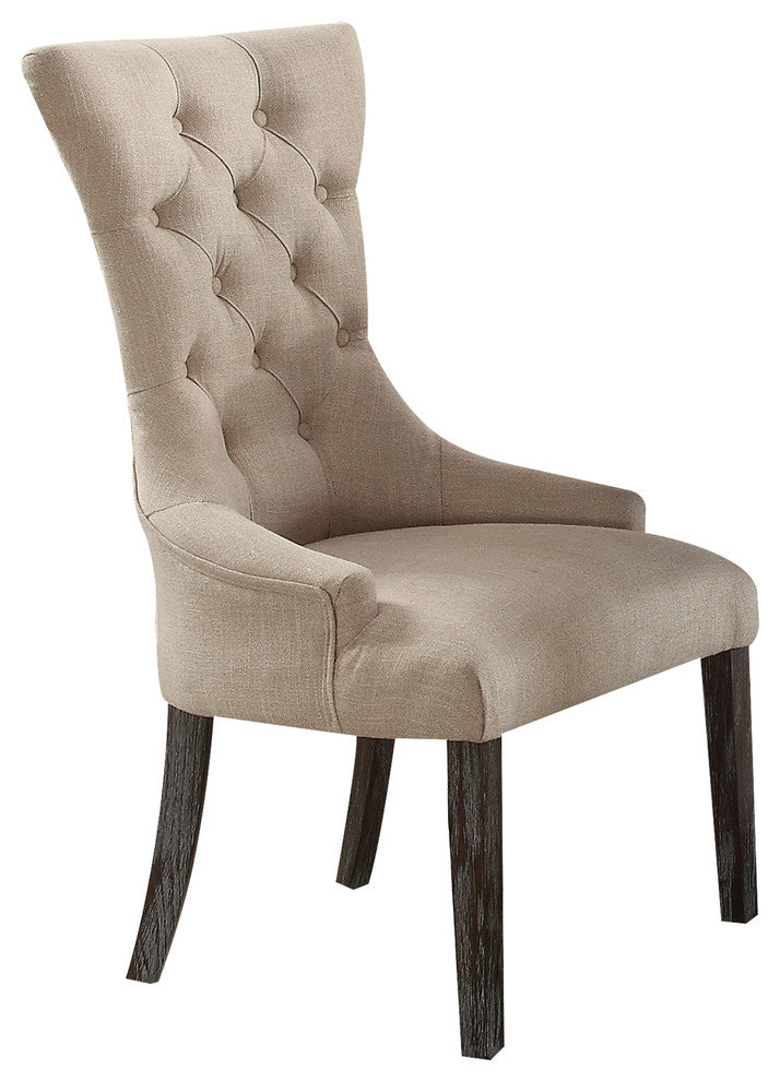 ACME Gerardo Arm Chair (Set-2), Beige Linen and Weathered Espresso