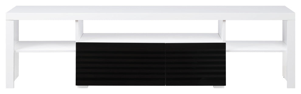ACME Buck II TV Stand, White and Black High Gloss