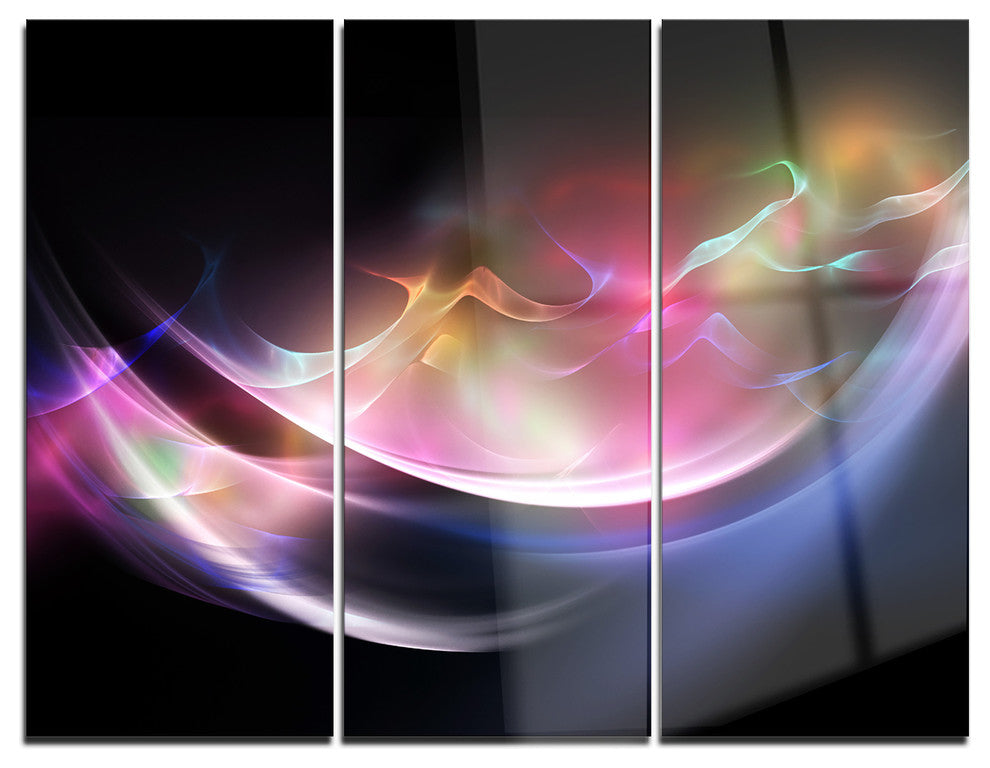 "3-D Pink Blue Glowing Light" Digital Metal Wall Art, 3 Panels, 36"x28"