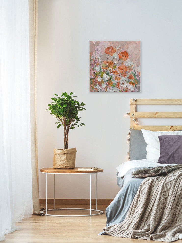 "Peachy Petals" Floater Framed Painting Print on Canvas, 12"x12"