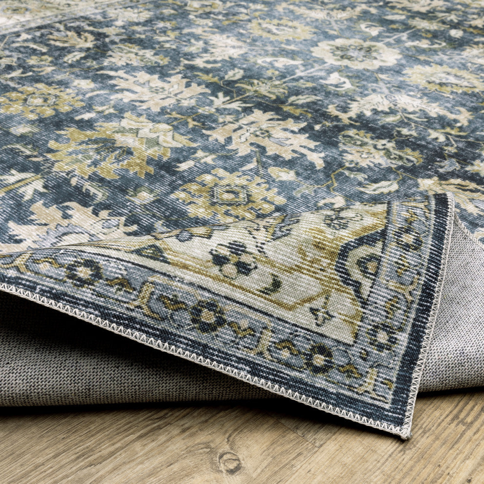 Celestia Machine Washable Vintage Indoor Area Rug, Blue, 7'6"x10'