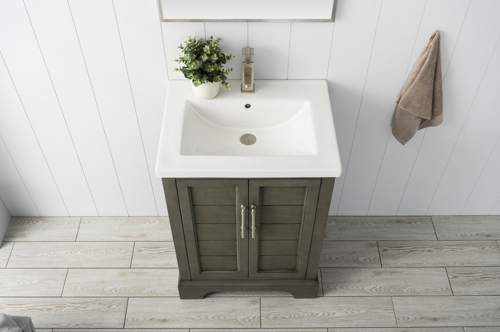 Vanity Art Bathroom Vanity With Sink & Top, Silver Grey, 24", White Ceramic