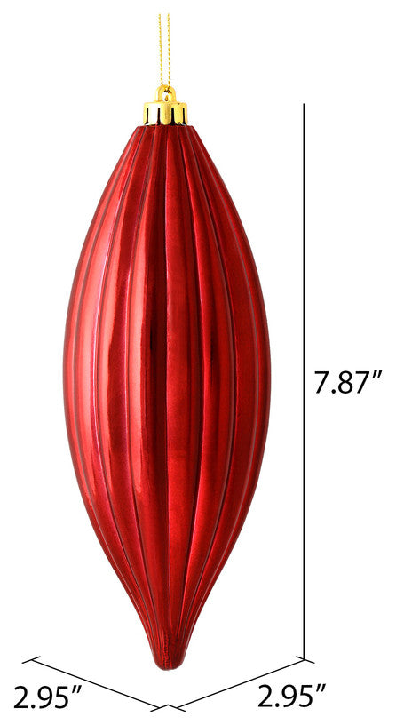 Vickerman M183219S 8" Wine Shiny Line Finial Ornament, Pack of 4