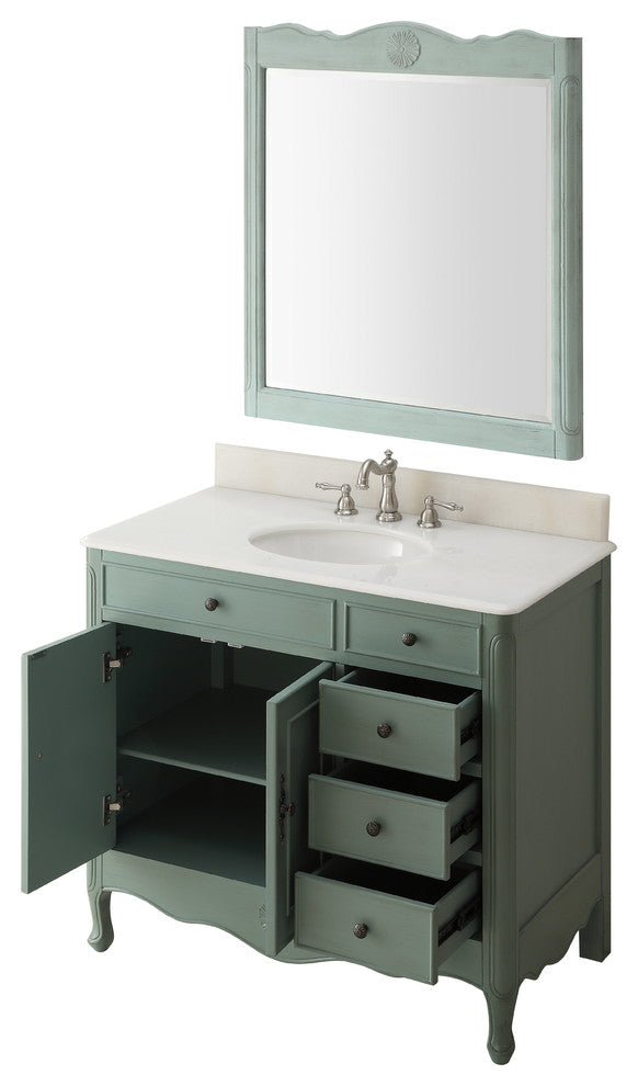 38 Inch Distressed Vintage Blue Cottage Style Daleville Bathroom Sink Vanity, Add Mirror No Faucet