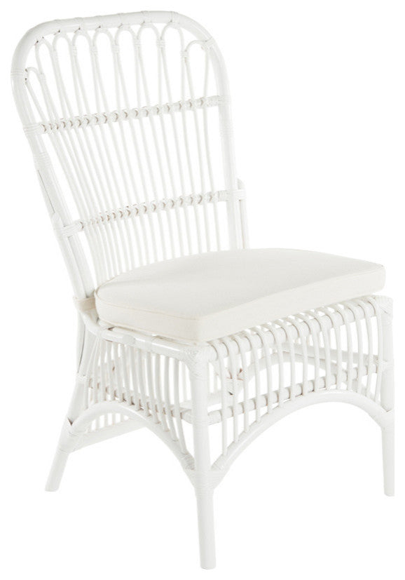 Rattan Loop Side Chair With Seat Cushion, Set of 2, White