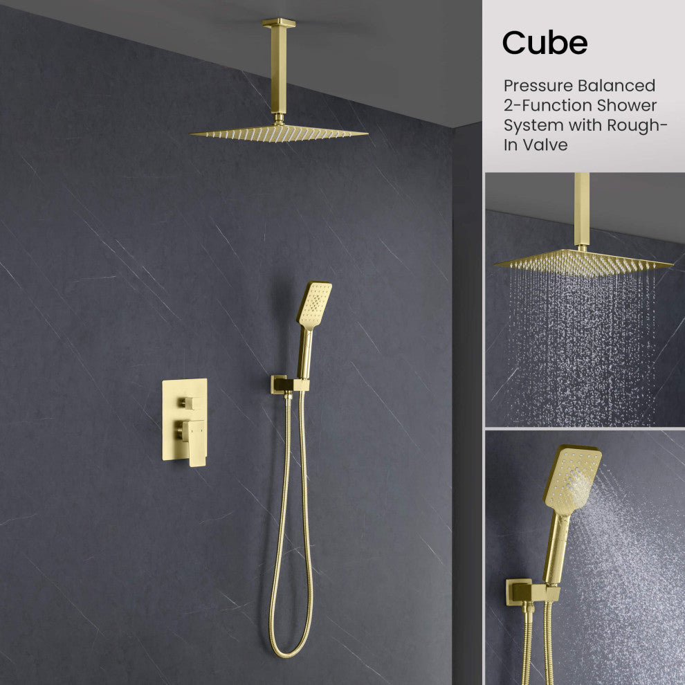 Ceiling Mounted 2-Function Shower System, Rough, Valve, Brushed Gold