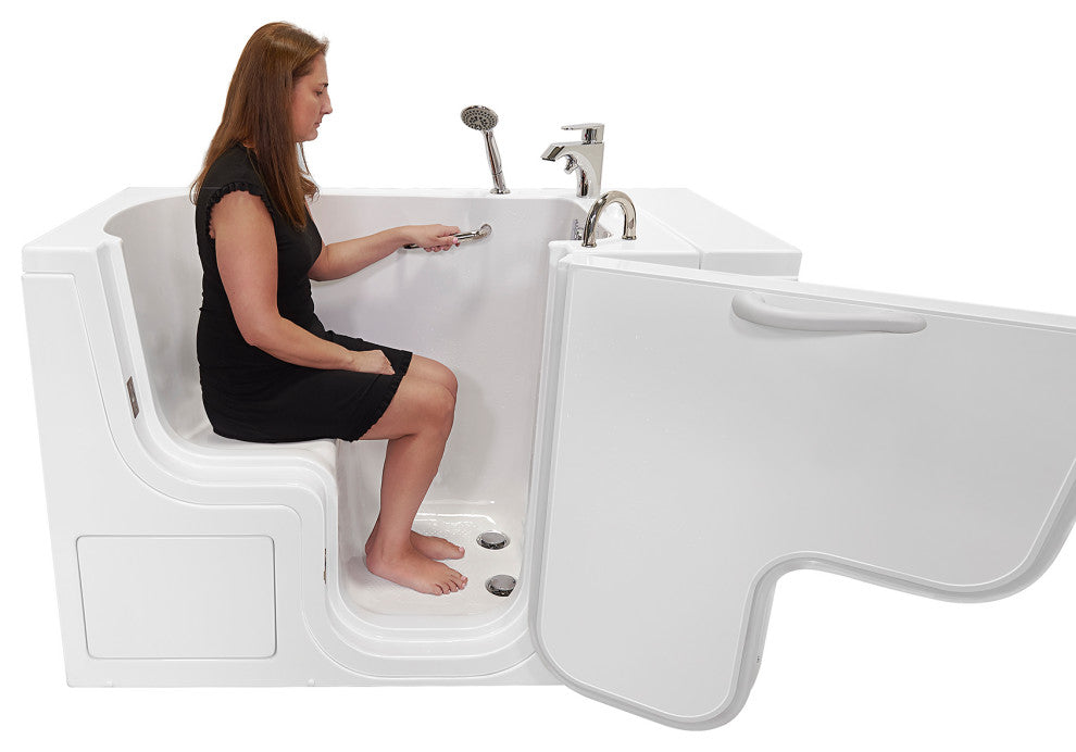 Ella Wheelchair Transfer 30"x52" Acrylic Soaking Walk-In Bathtub, Dual Drain